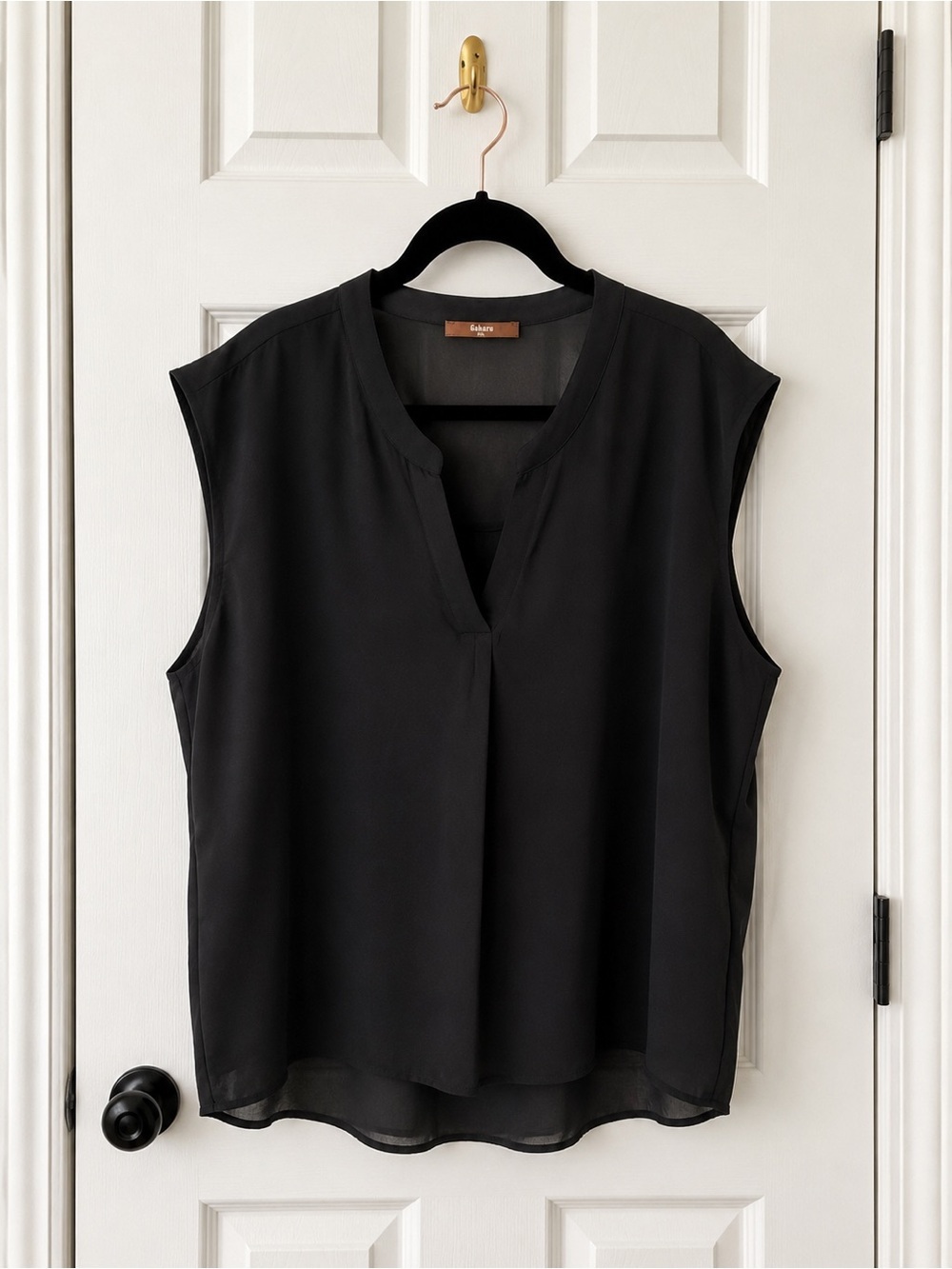 Gaharu Black Sleeveless V-Neck Chiffon Blouse Shell Career Top XXL